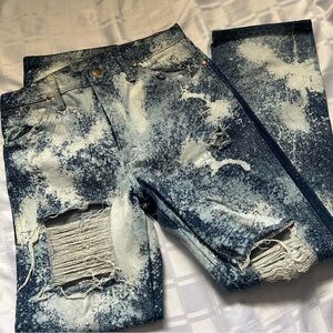 Wrangler Reworked Highly Distressed Paint Splatter Straight Leg Jeans
